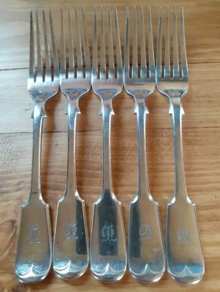 5 Antique / Vintage Silver Plate Traditional Fiddle Handle Dining Forks
