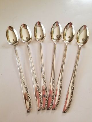 Vtg Oneida Brittany Rose Flatware 6 Iced Tea Spoons Wm A Rogers Silverplate