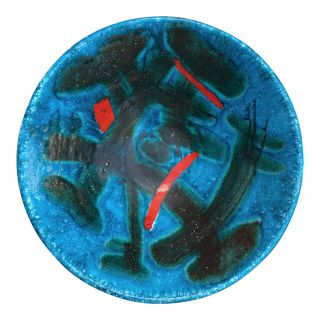 Ceramic Display Bowl By Guido Gambone In Stunning Peacock Blue