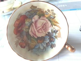 Rare Aynsley Wild Cabbage Rose Tea Cup & Saucer Signed J Bailey
