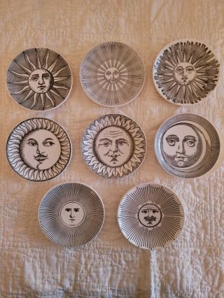 Vintage Fornasetti Milano Soli E Lune Set 8 Coaster Plates 4 Inch Italy Mcm 60s