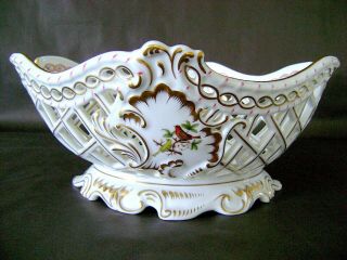 12 " Herend Hungary Rothschild Bird Porcelain 7437/ro Openwork Basket Centerpiece