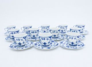 12 Cups & Saucers 1038 - Blue Fluted Royal Copenhagen - Full Lace - 1st Quality