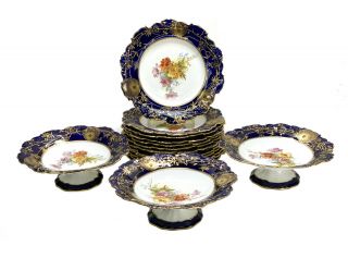 Royal Doulton Burslem England Porcelain Dessert Service For 12,  Circa 1900