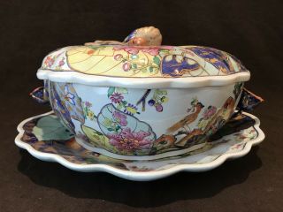 Mottahedeh Lowestoft Tobacco Leaf Soup Tureen and Underplate Chinese Export 2