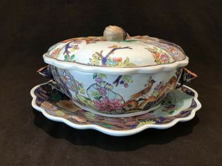 Mottahedeh Lowestoft Tobacco Leaf Soup Tureen and Underplate Chinese Export 4
