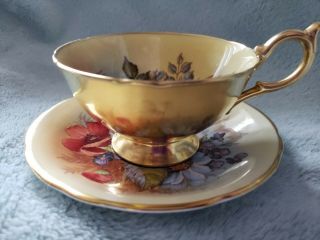 STUNNING AYNSLEY GOLD TEACUP & SAUCER CABBAGE ROSE SIGNED J A BAILEY 2
