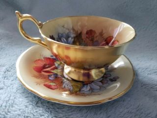 STUNNING AYNSLEY GOLD TEACUP & SAUCER CABBAGE ROSE SIGNED J A BAILEY 3