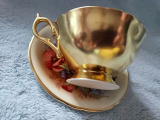 STUNNING AYNSLEY GOLD TEACUP & SAUCER CABBAGE ROSE SIGNED J A BAILEY 4