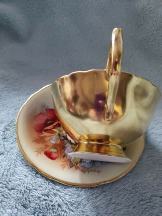 STUNNING AYNSLEY GOLD TEACUP & SAUCER CABBAGE ROSE SIGNED J A BAILEY 5