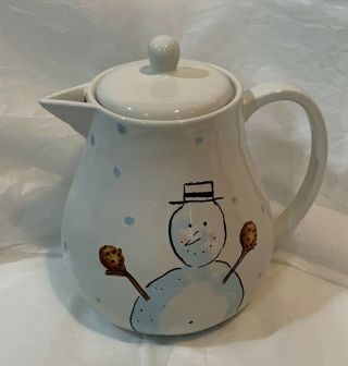 VHTF Collectible Vintage M Studios Rae Dunn ”Let it Snow” Snowman Teapot RARE 3