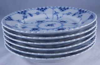 Vintage Royal Copenhagen 7 7/8 " Plates 1086 Blue Fluted Full Lace Set Of 6 2nd Q