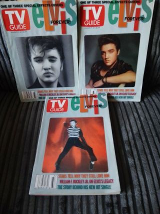 Elvis Presley Related Set Of Three Tv Guide Mags 2002 With Holographic Covers