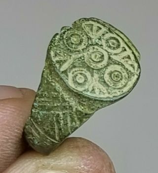 Rare Ancient Roman Military Bronze Seal Ring Intaglio.  4,  4 Gr.  18 Mm