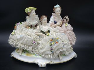 Vintage Unterweissbach " Lovely Lady Trio " Large Porcelain Lace Figurine
