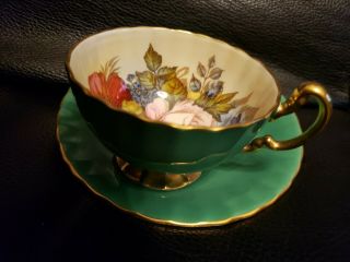 SPECTACULAR Aynsley Cabbage Rose Teacup/Saucer Signed J A Bailey - GREEN 3