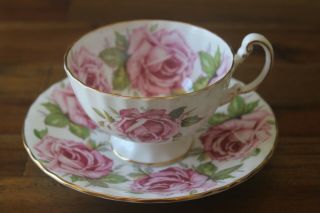 Aynsley Large Pink Cabbage Roses Garland Tea Cup Teacup Saucer
