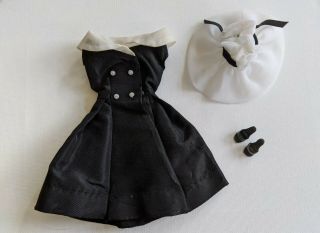 Vintage Barbie After Five 934 Complete Black Dress White Hat Open Toe Heels