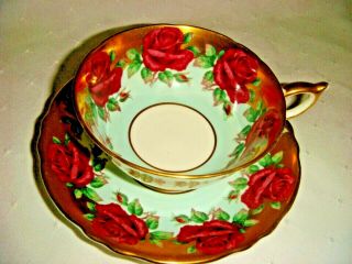Vintage Paragon Double Warrant Red Cabbage Roses Heavy Gold Tea Cup/saucer A1437