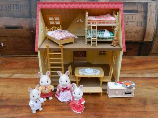 Sylvanian Families Red Roof Cosy Cottage With Rabbit Family And Furniture