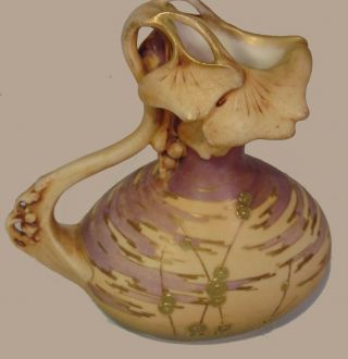 RSK Turn Teplitz Amphora Austria Art Nouveau Porcelain Ewer Aquatic Leaves Water 4