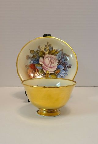 AYNSLEY GOLD TEACUP & SAUCER CABBAGE ROSE SIGNED J.  A.  BAILEY 5
