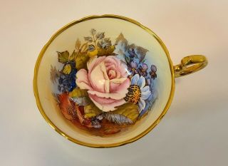 AYNSLEY GOLD TEACUP & SAUCER CABBAGE ROSE SIGNED J.  A.  BAILEY 6