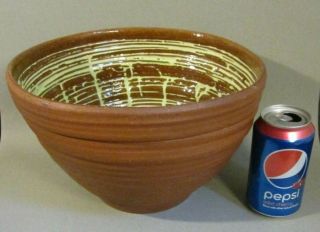 Denis Vibert Maine Redware Studio Art Pottery Big 11 " Bowl Yellow Spiral Glaze