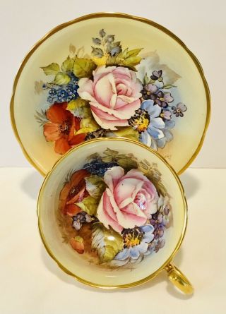 Bailey Rose Aynsley Cabbage Rose Teacup Saucer Gold Exceptional
