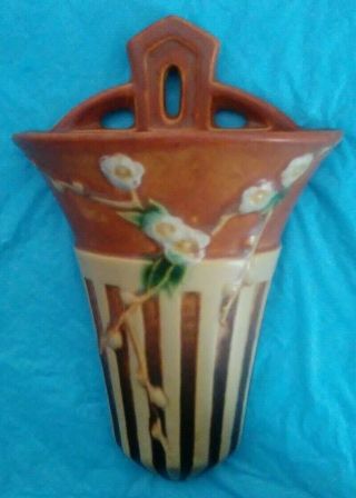 Vintage Htf Roseville Pottery Brown Cherry Blossom Wall Pocket 1270 - 8 "