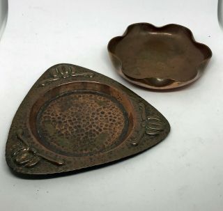 Arts And Crafts - Art Nouveau Small Copper Pin Tray And A Small Copper Bowl