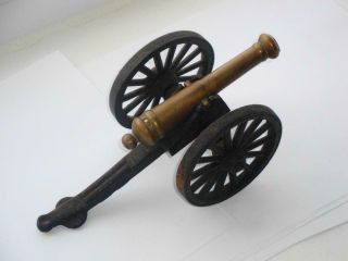 5 INCH ANTIQUE OLD VINTAGE BRASS OR BRONZE & CAST IRON DESK TABLE CANNON 2