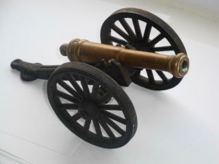 5 INCH ANTIQUE OLD VINTAGE BRASS OR BRONZE & CAST IRON DESK TABLE CANNON 3