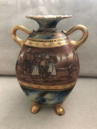 Nippon Porcelain Vase Hand Painted Scenic Ladies Water Gold Moriage Gorgeous 2