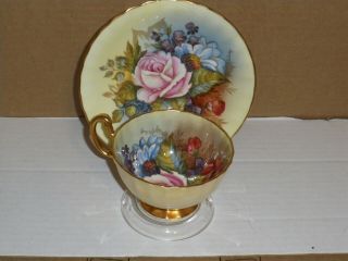 Aynsley Signed J.  A.  Bailey Cabbage Rose Teacup & Saucer Creamy Yellow