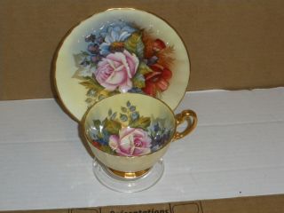 Aynsley Signed J.  A.  Bailey Cabbage Rose Teacup & Saucer Creamy Yellow 2