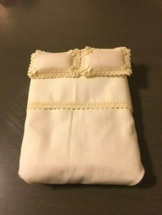 Dollhouse Miniature 1:12 Scale Gorgeous Bed Mattress Sheet,  Pillows Lace Bedding