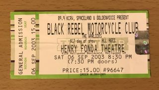 2003 Black Rebel Motorcycle Club Hollywood Concert Ticket Stub Howl Baby 81