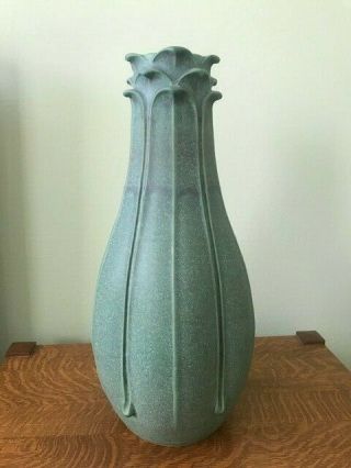 Massive Jemerick Pottery 17 " Matte Green Arts And Crafts Vase -