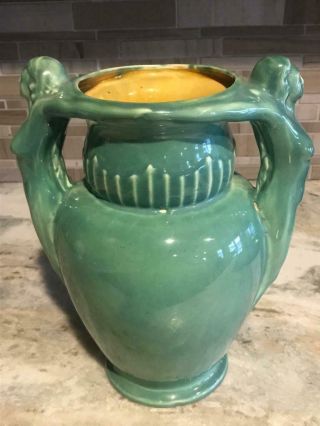Red Wing Rumrill Art Deco Athena Nude Double Handle 11.  5 " Green Vase