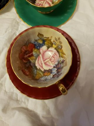 4 SPECTACULAR Aynsley Cabbage Rose Teacups & Saucers - SIGNED - J.  A.  Bailey 5