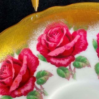 Vintage Paragon Double Warrant Red Cabbage Roses HEAVY GOLD Cup & Saucer A4737 4