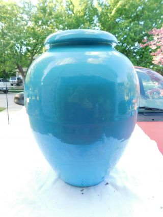 Vintage 16 " Art Deco Turquoise Bauer Pottery Oil Jar,  Marked On The Bottom