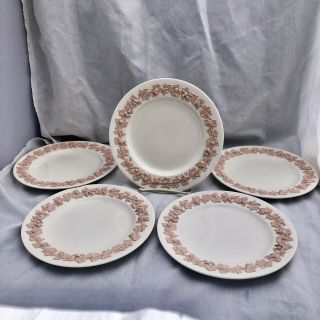 Wedgwood Embossed Queen’s Ware Pink On Cream 5 1/4” Salad Plates (5)