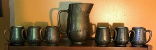 Clewell Copper Clad Pitcher And Six Mugs Set Arts And Crafts