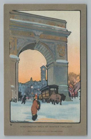 Washington Square Arch " Winter Twilight " Rachael Robinson Elmer Nyc Antique Art
