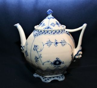 Royal Copenhagen Blue Fluted Full Lace Teapot 1119 - 1st Quality,