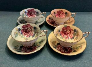 Paragon Double Warrant Cabbage Rose Tea Cup & Saucer Set Of 4 Gorgeous
