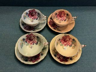 PARAGON Double Warrant Cabbage Rose Tea Cup & Saucer SET OF 4 Gorgeous 2