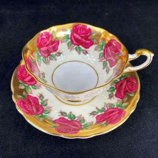 Vintage Paragon Double Warrant Red Cabbage Roses Heavy Gold Cup & Saucer A1437/7